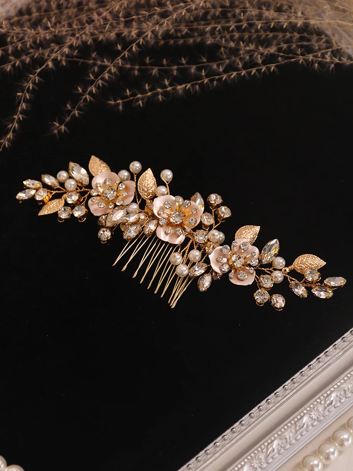 Gold Vintage Flower Leaf Hair comb bridal headwear Women  display picture 2