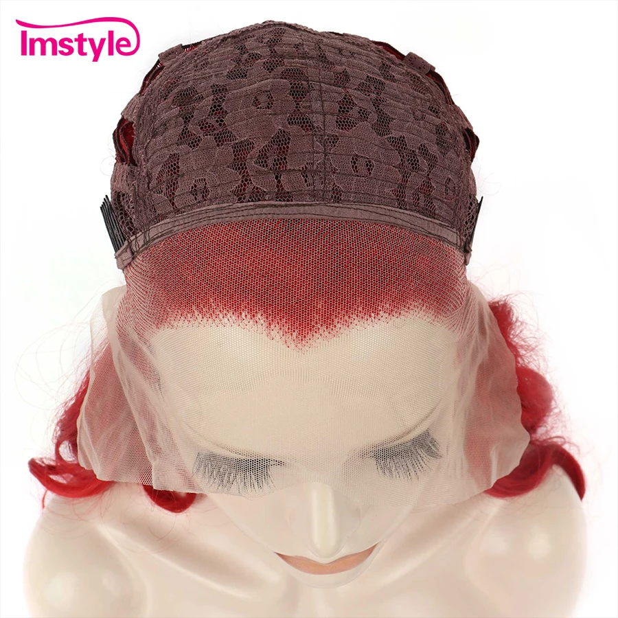 Imstyle-Perruque Lace Front Synthétique Longue pour Femme, Perruques Cosplay Ondulées Naturelles, Fibre de Degré de Chaleur, Rouge, Blanc, Marron