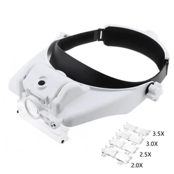 Headband Magnifying Glasses with LED Light USB Rechargeable Helmet Magnifier Loupe Third Hand for Soldering Watch Repairing Tool