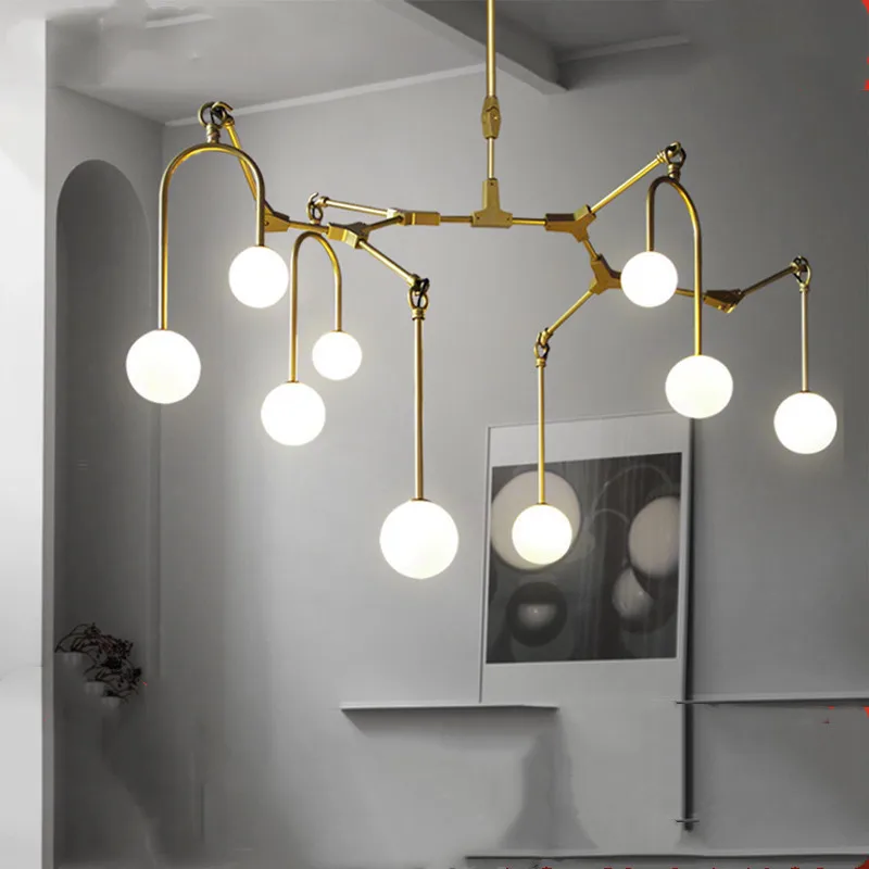 Molecule chandelier golden Kitchen Bar Dining room spider suspension luminaire design Glass Ball Tree Branch art chandelier