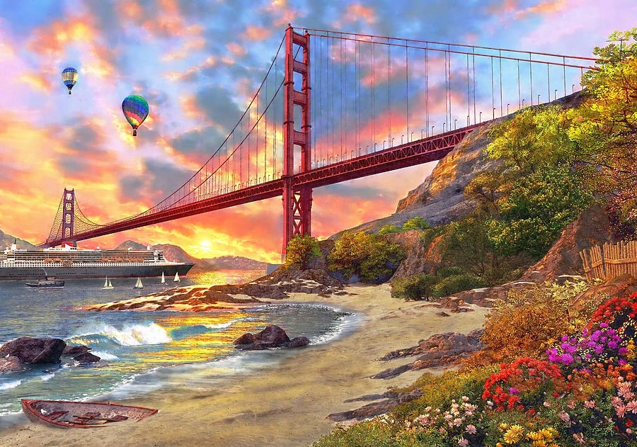 

JMINE Div 5D Golden Gate Bridge sunset Full Diamond Painting cross stitch kits art High Quality Scenic 3D paint by diamonds