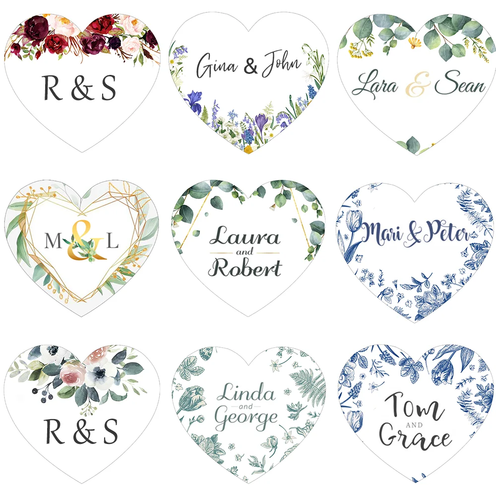 96pcs Heart-shaped Stickers Customized Boxes Tags Your Text Logo Picture Handmade Personalized Wedding Birthday Party Favor