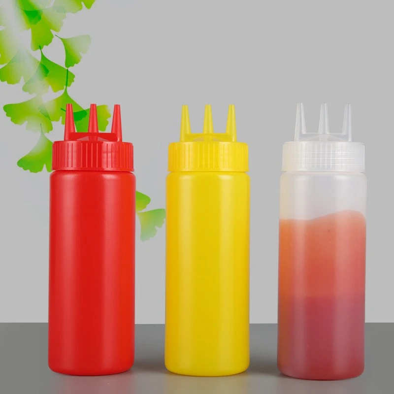 1/2pcs 3 Hole Squeeze Bottle Plastic Sauce Vinegar Oil Squeeze Bottle Condiment Dispenser Sauce Bottle Ketchup Salad Cruet Can