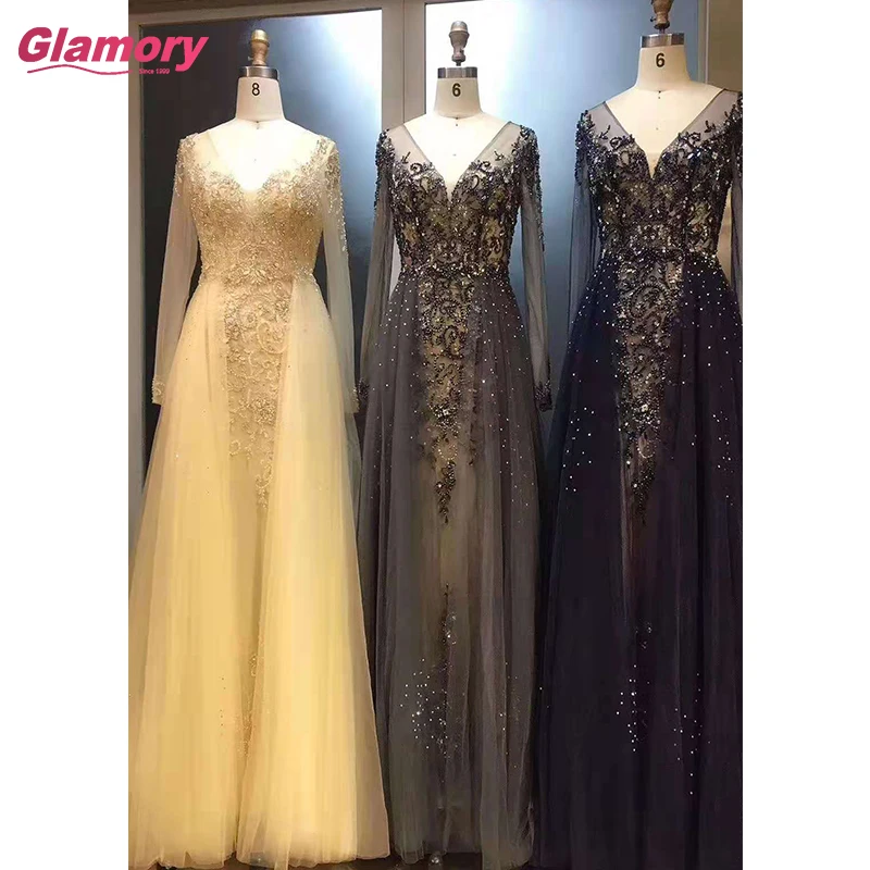 Elegant Long Sleeve Evening Dress Boutique Fashion Women Beaded Mermaid Prom Gown