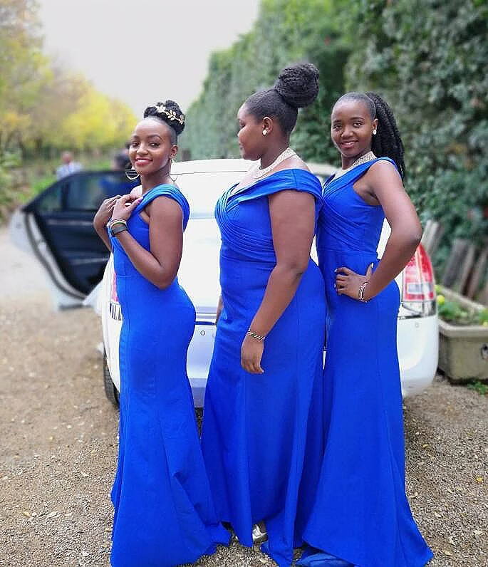 Robe de demoiselle d'honneur sirène dos nu bleu royal, robes longues de demoiselle d'honneur, fête d'invité de mariage bon marché, quelle que soit la taille plus, 2019 Off initié