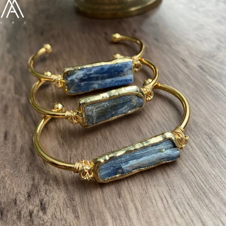 Natural Blue Kyanite Stone Open Bangle For Women High Quality Handmade Birthday Wedding Jewelry Gifts