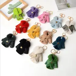 Luxury Real Shearling Lamb Fur Keychain Fashion Lover's Bag Purse Charm Fluffy Jacket Coat shape Key Ring