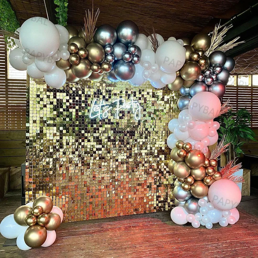 143pcs White Balloons Garland Arch Gold Silver Chrome Ballons Let's Party Decors Foil Curtain Birthday Wedding Air Globos Supply