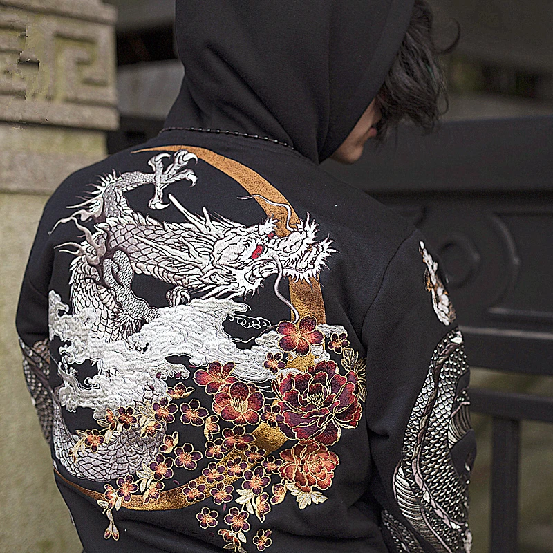 

1.5 Million Stitches Dragon Embroidered Hoodies Men Boys Modern Fashionable Streetwear Hip Hop Loose Vintage Casual