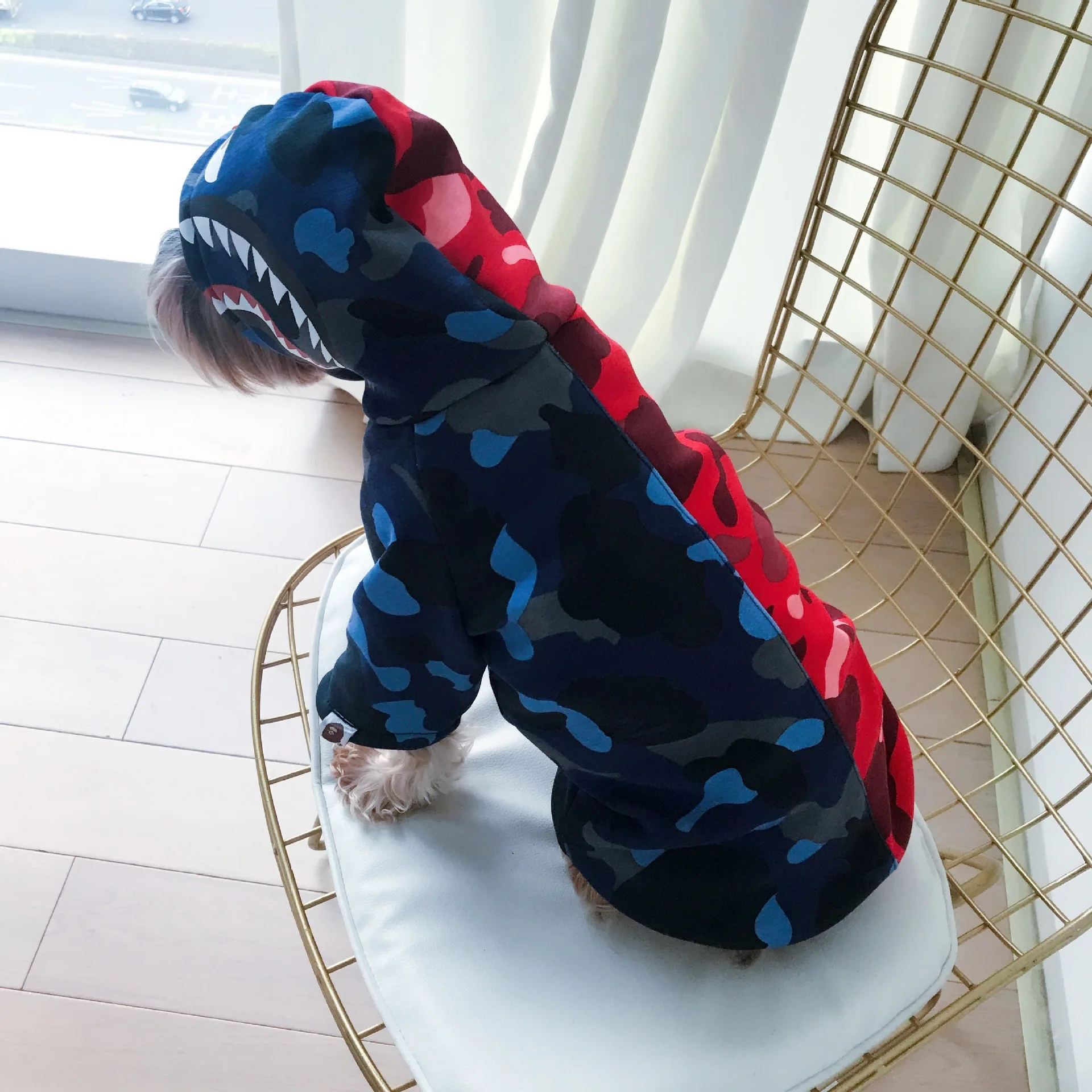 SUPREPET Cotton Thicken Clothes for Small Medium Dog Winter Camouflage Plus Fleece Pet Hoodies Shark Print Design Puppy Costume