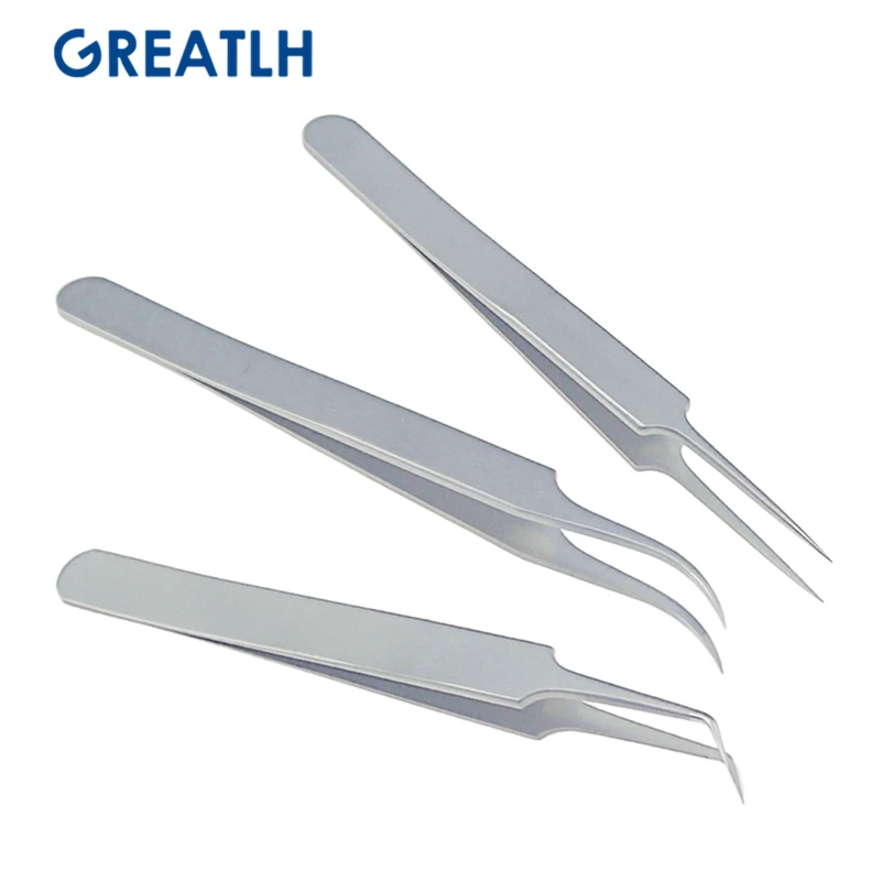 3pcs Straight/Angle/ Curved Hair Transplant Forceps Stainless Steel Straight Hair Implanter Tweezers 0.15mm Hair Transplant Tool