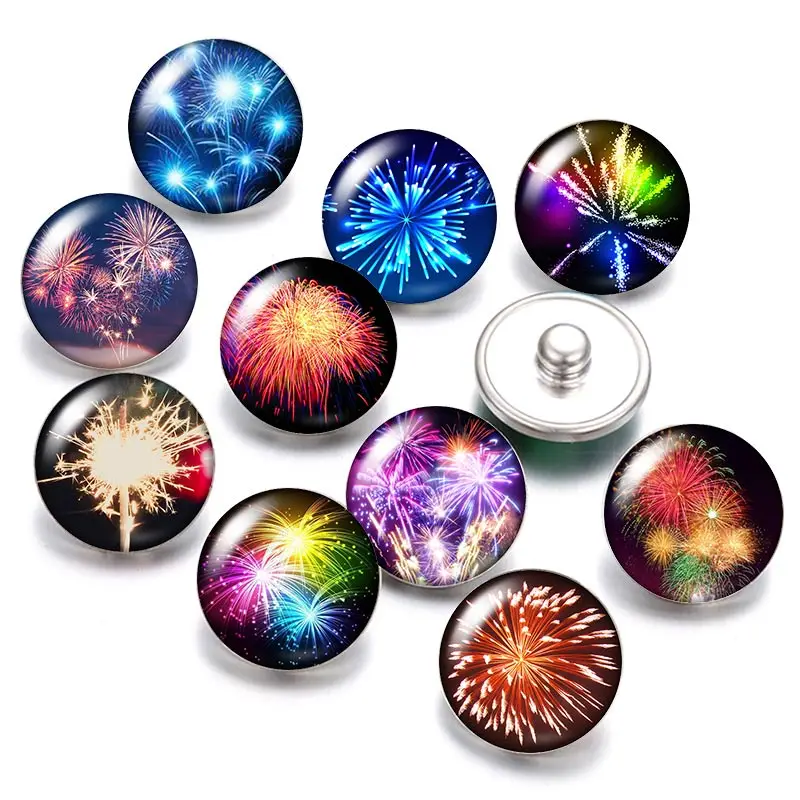 Beauty Fireworks 18Mm Kancing Jepret 10 Buah Kaca Foto Bundar Campuran Gaya Cabochon untuk Perhiasan Kancing Jepret