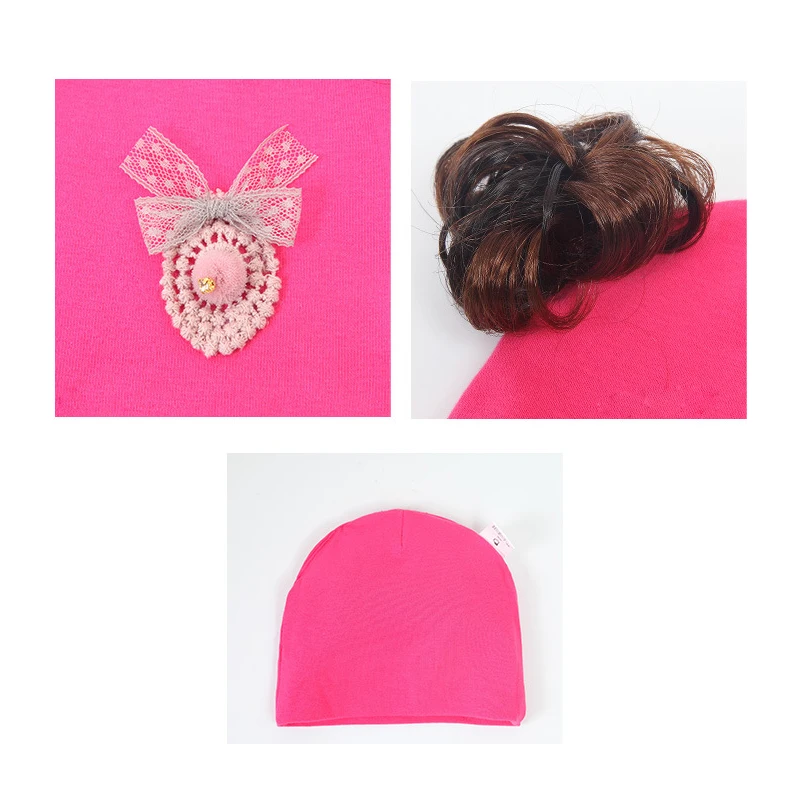 Baby Hat Artificial Fake hair   Boy Cap Cotton Printing Pompom Bobble  For Girls Winter Children s Caps