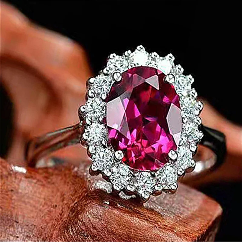 Ofertas Classic Water Drop Crystal Ring For Women Rose Red Color Party Weeding Engagement Cubic Zirconia Rings Jewelry Size 5-11