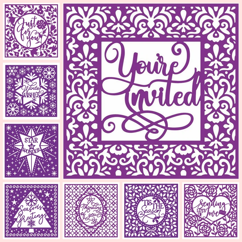 

5pcs/set Interchangeable Elegant Flowers Christmas Tree Snowflake Happy Winter Wishes Doodle Square Frame DIY Craft 2020 New