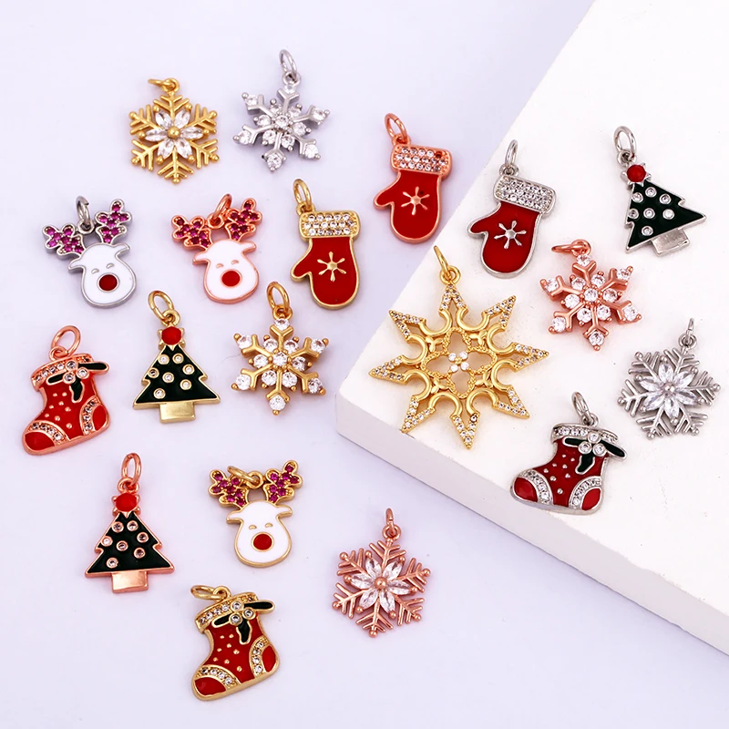 Enamel Christmas Charm Tree Gloves Snowflake Deer Attachment for Necklace Bracelet Earring,Handy Craft Jewelry Supplies M84