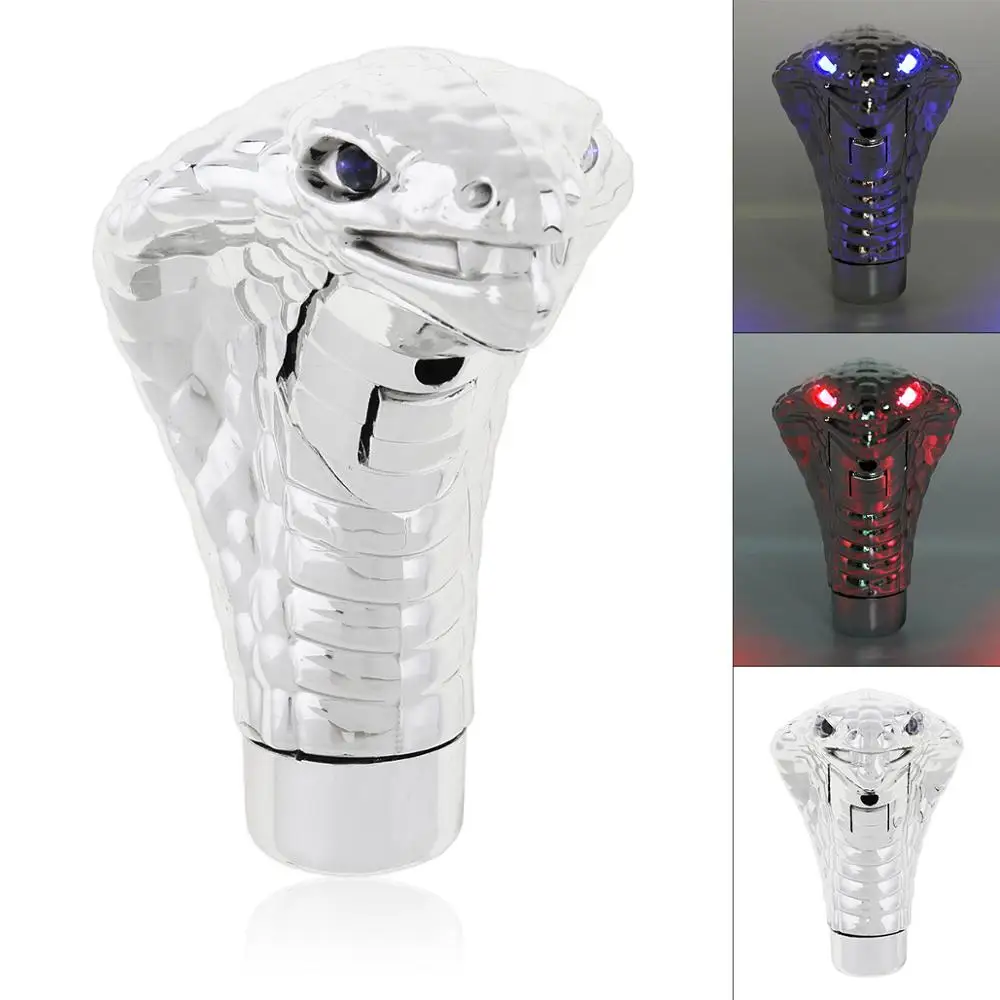 Universal Silver Led Eyes Car Chrome Manual Gear Shift Knob Snake