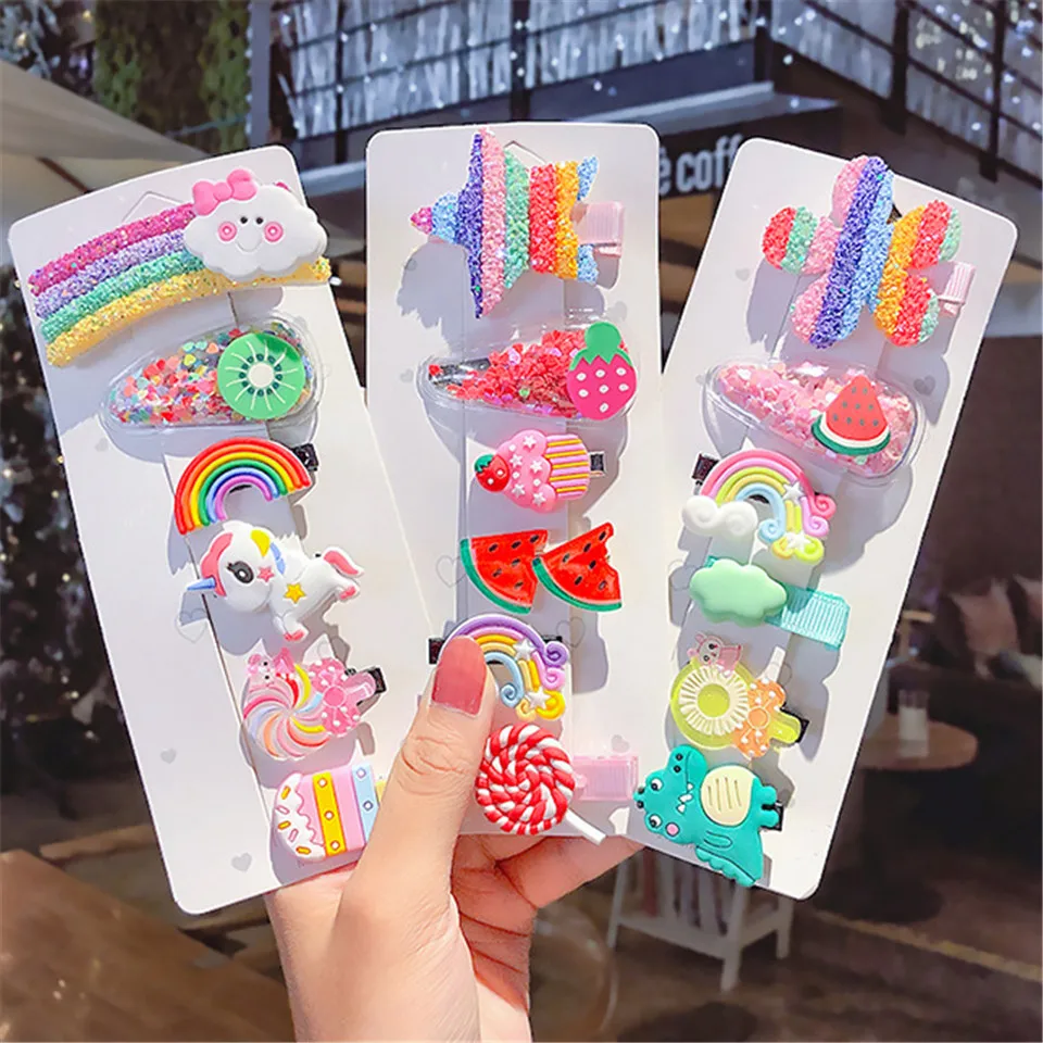 6pcs/set New Girls Cute Rainbow Star Flower Hairpins For Children Sweet Hair Clips Barrettes Cartoon Colorful Hair Accessories