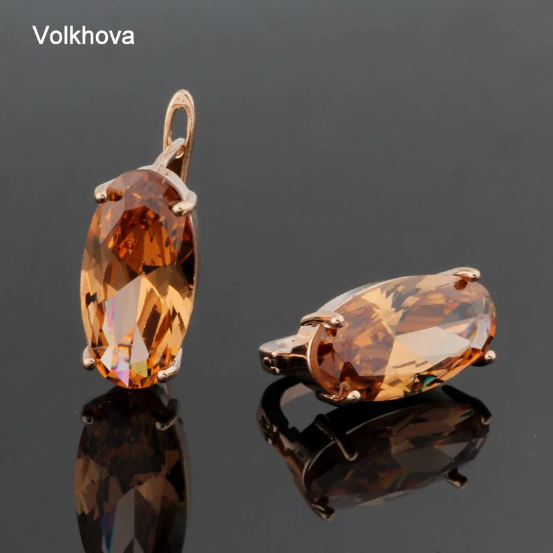 New Fashion Earrings Cubic Zircon Stud Earrings Oval Shape Rose Gold Color Big Earrings for Women Accessories Party Jewelry