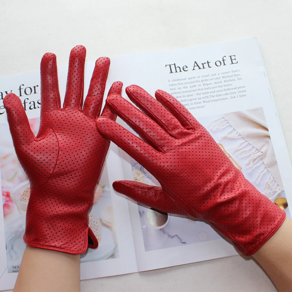 New Women's Goatskin Gloves Color Mesh Hollow Silky Thin Section High Quality Driving Spring and Autumn Wear-resistant Gloves