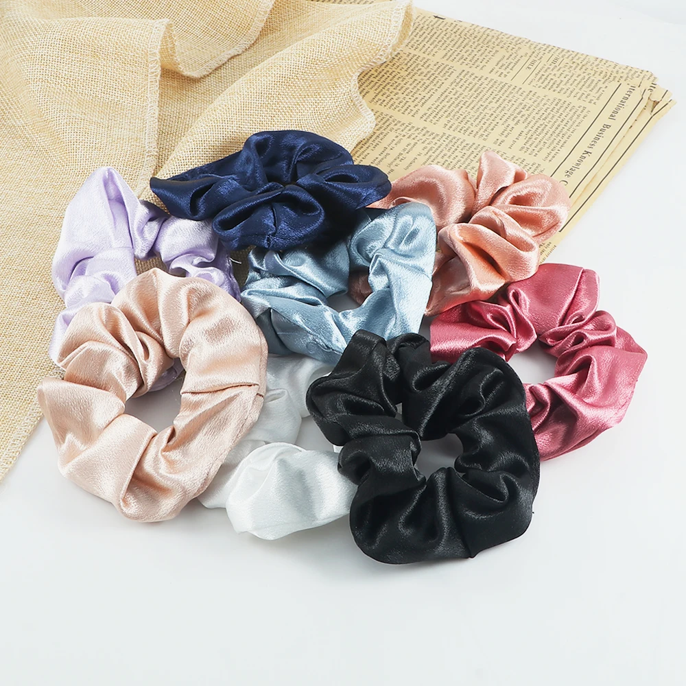 Vintage Satin Silk Scrunchie Solid Color Elastic Hair Bands Fashion Headband Ponytail Holder Rope Women Girls Hair Accessories