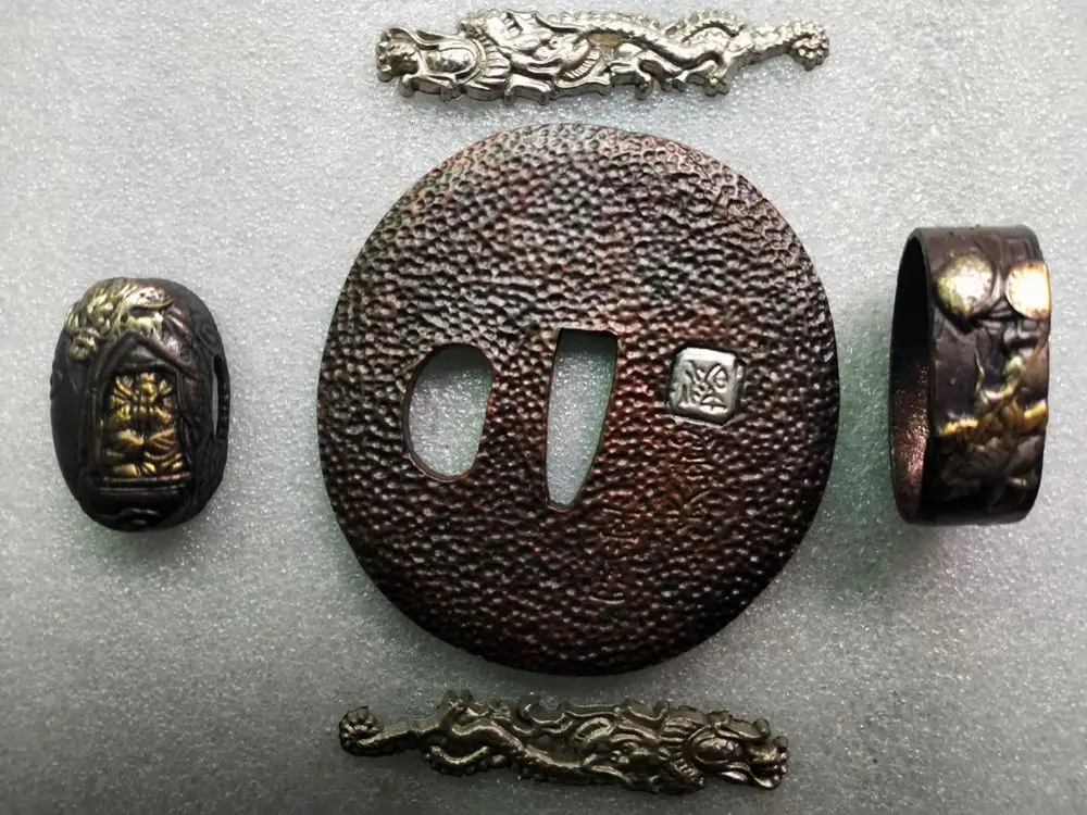 Imagem -06 - Conjunto Espada de Cobre Montagem Tsuba Kashira Fuchi Menuki Acessórios para Espada Katana Wakizashi Tichi Lâmina Dourada Prata Imortal