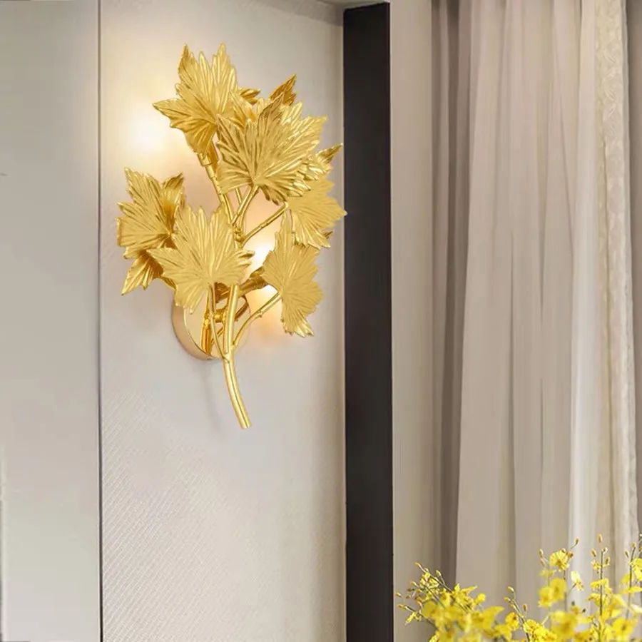 Nordic Luxury Aluminum Golden Maple Leaf Wall Lamp Modern Art Decor Home Wall Sconces Bedroom Study Living Room Aisle Wall Light