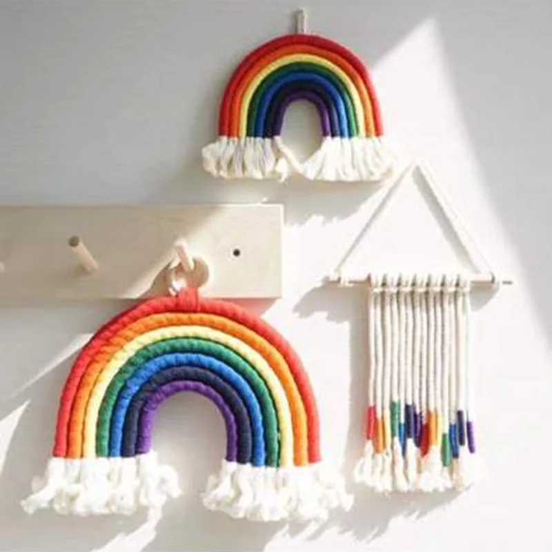 

2Pieces/Lot Woven 7-color Tapestry Home Decor Room Decoration Rainbow hHand-woven Ornaments Tassel Decoration Macrame для дома