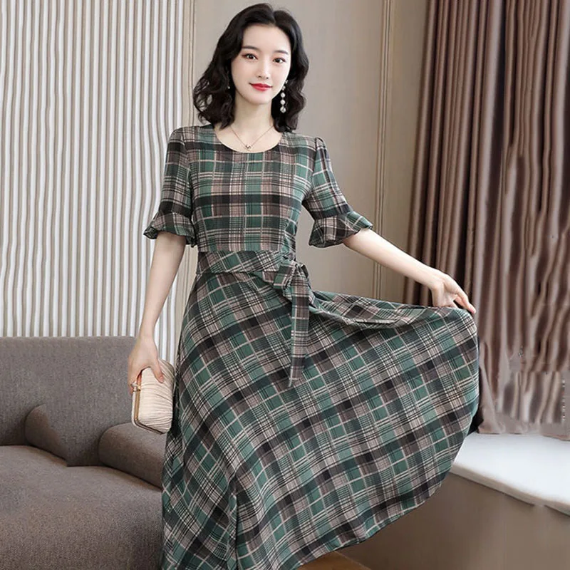 New Summer Women's Dresses Casual Elegant Plaid Dress Female High Waist Slim Fit Chic Summer Mid Length A-Line Dress Vestidos - AliExpress New Summer Women's Dresses Casual Elegant Plaid Dress Female High Waist Slim Fit Chic Summer Mid Length A-Line Dress Vestidos - AliExpress
