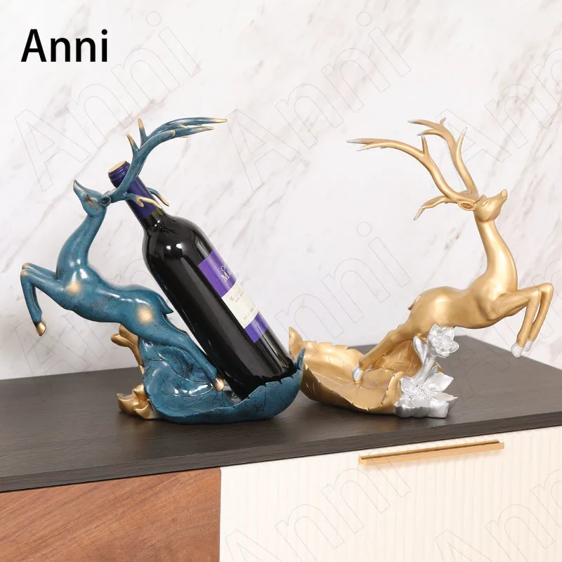 

Creative Sleigh Elk Resin Figurine Nordic Modern Bar Decorative Wine Rack Dining Table Ornaments Home Living Room Decoration