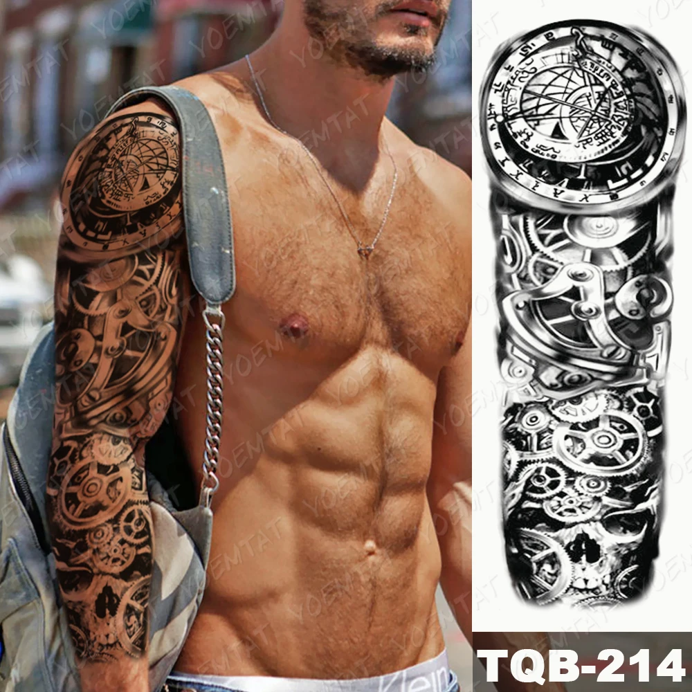 Large Arm Sleeve Tattoo Mechanical Bionic Robot Waterproof Temporary Tatto Sticker Gear Body Art Full Fake Tatoo Women Men