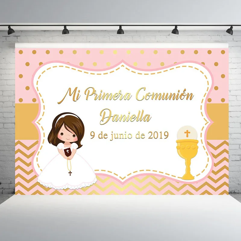 Girl First Communion Photography Backdrop Customize Photography Studio Photo Backgrounds for Girl Birthday Party Photocall