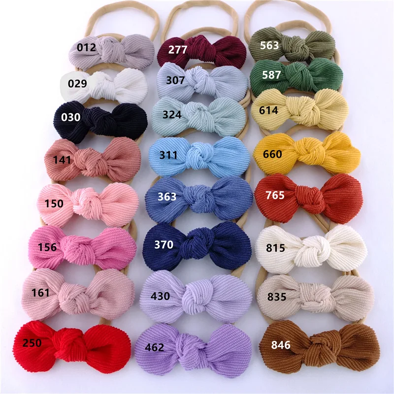 

24 PCS/LOT, 3 inch Soft Corduroy Knot Bow Nylon Headbands, Newborn Photo Props Baby Shower Gift