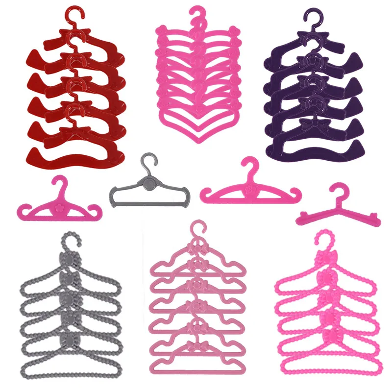 20Pcs/Lot Doll Hangers Pink Purple Grey Wardrobe Dollhouse Dress Clothes Plastic Hangers For Barbies Ken Doll Clothes Girl`s Toy