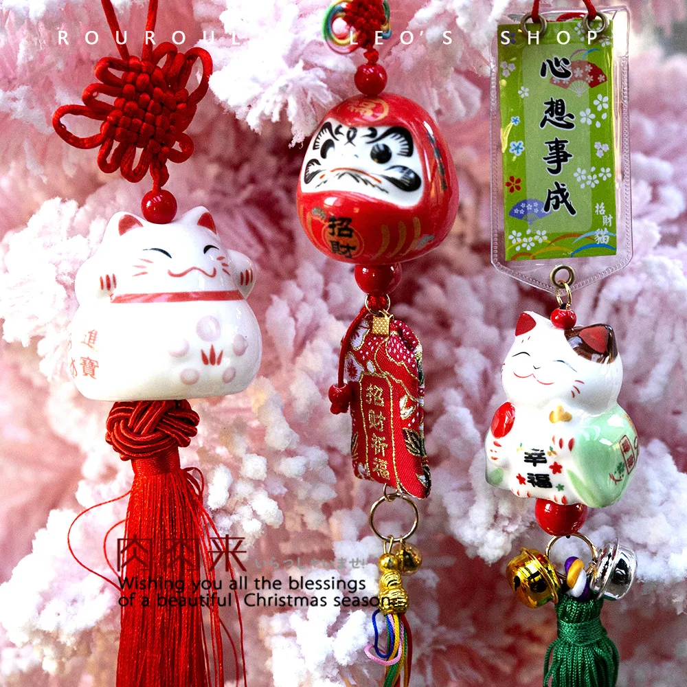 Blessing Cat Ornaments Ceramic Damo Small Pendant New Year Safety Blessing New Year Small Gift Lucky Cat Japanese Style