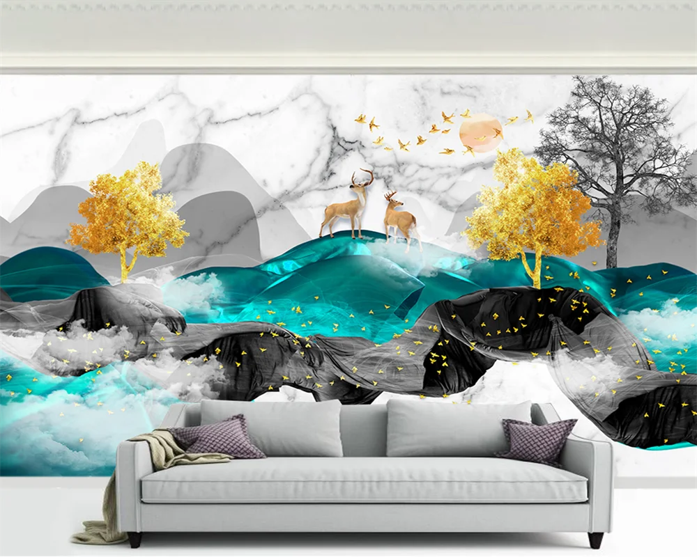 

beibehang Custom new papel de pared Chinese style abstract line ink landscape landscape elk modern background wallpaper