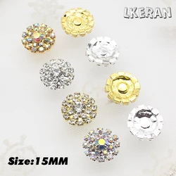 NEW 10Pcs 15MM Metal AB/Clear All Rhinestone Buttons Flat Diamante Accessories For DIY Wedding Decoration Sewing Clothing Button