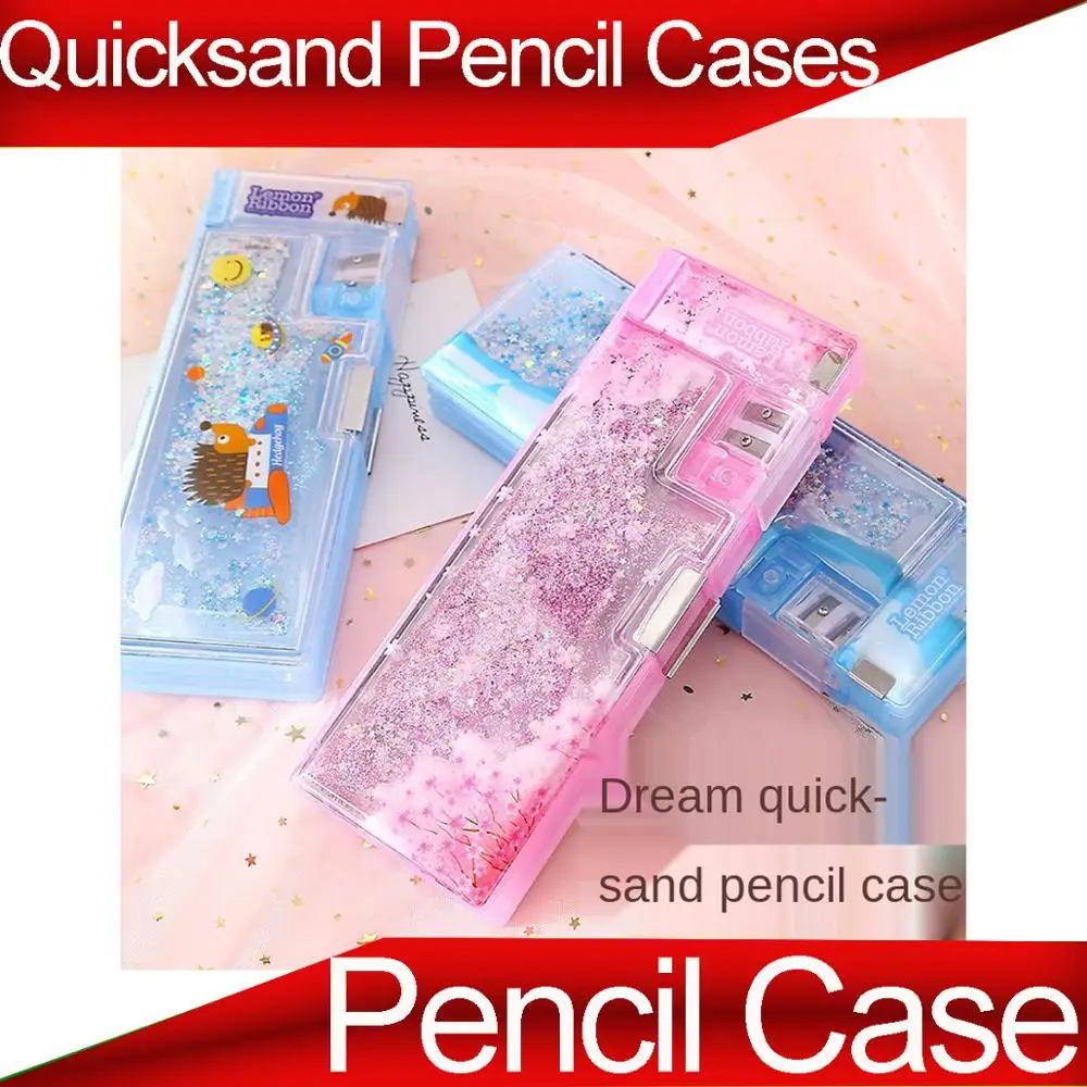 Pencil Case Quicksand Double-Layer Pencil Case Multi-Function  Creative Pencil Case Male Cute Hipster Pencil Case