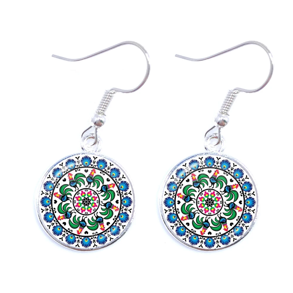 Ethnic Polish Folk Art Pattern Drop Earrings Bohemia Fashion Flower Print Round Jewelry For Women Girls Gift