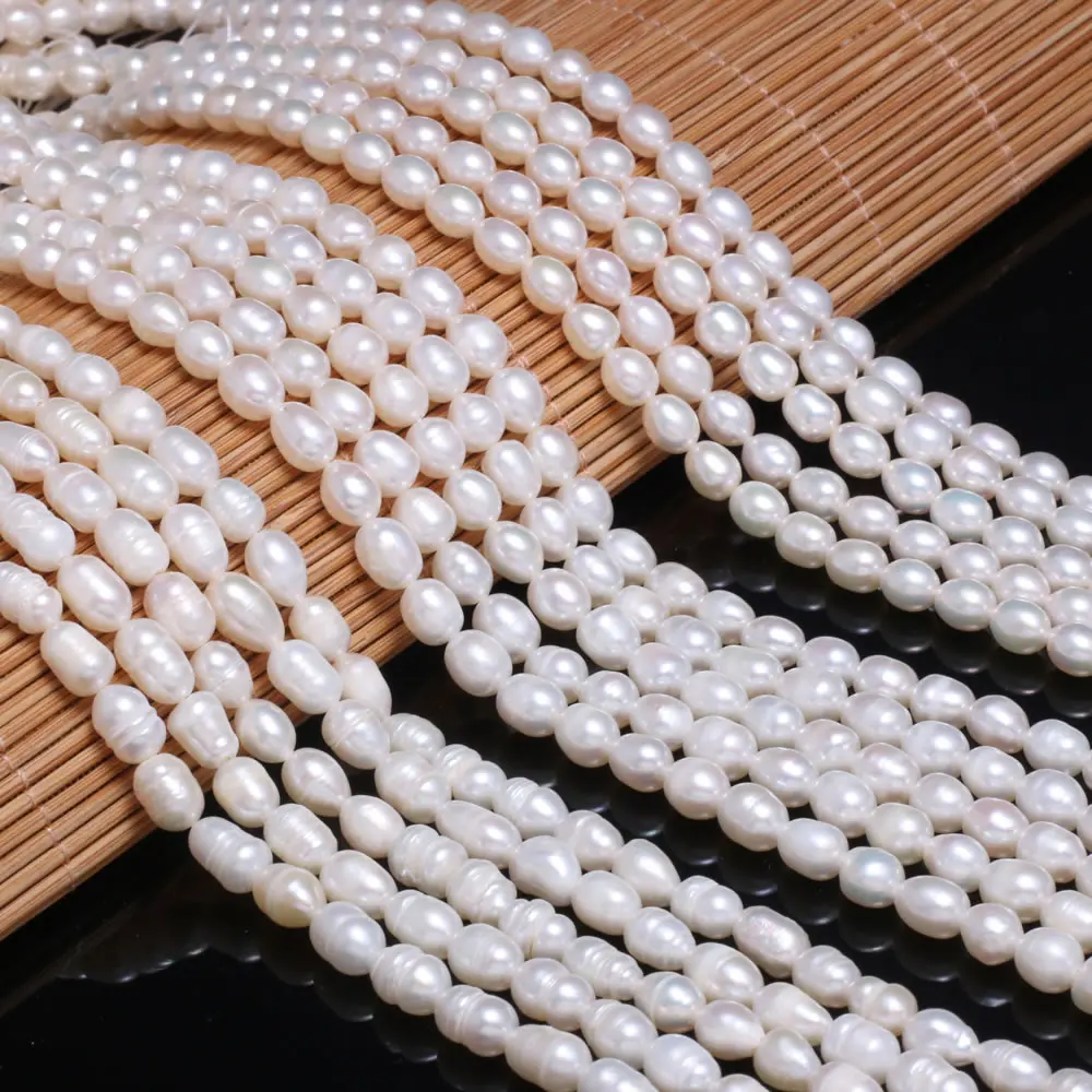 Natural Freshwater Pearl Beads High Quality Rice Shape Punch Loose Beads for DIY Elegant Necklace Bracelet Jewelry Making 5-6MM