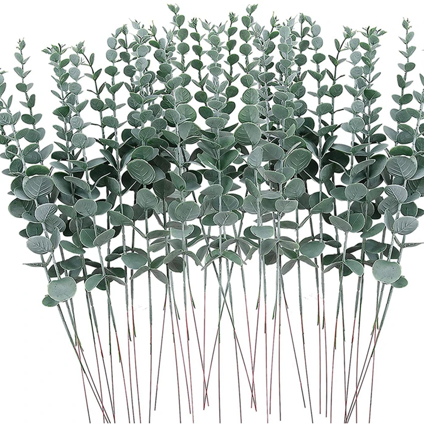 8PCS Artificial Eucalyptus Leave Greenery Stems with Frost for Vase Home Party Wedding Decoration Outdoor DIY Flower Wall Wreath