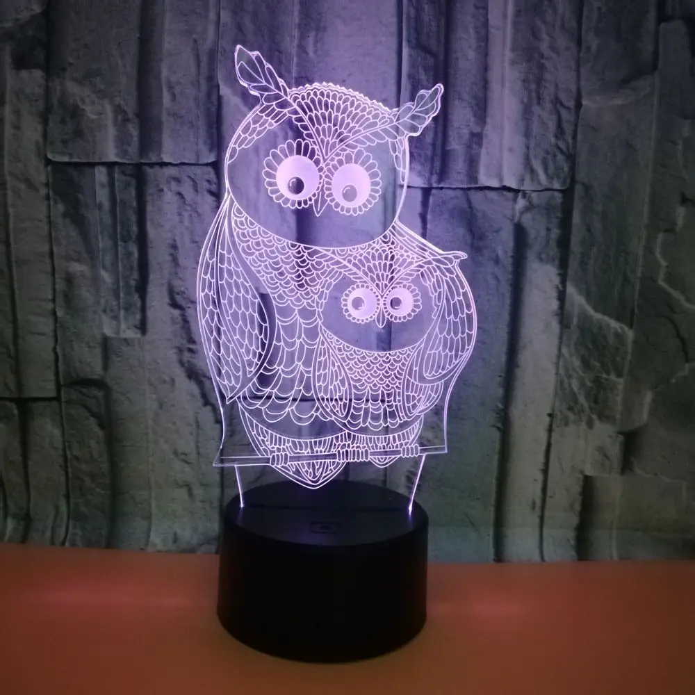 Owl 3D Night Light Colorful Remote Control Touch 3D LED Illusion Lamp Creative 3D USB Table Lamp Birthday Christmas Gifts Kids