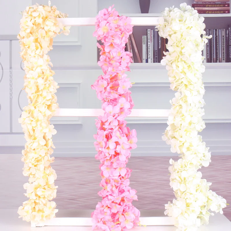 

180cm hydrange wisteria flower vine artificial flower wreath silk garland vine silk wisteria rattan wedding home wall decoration