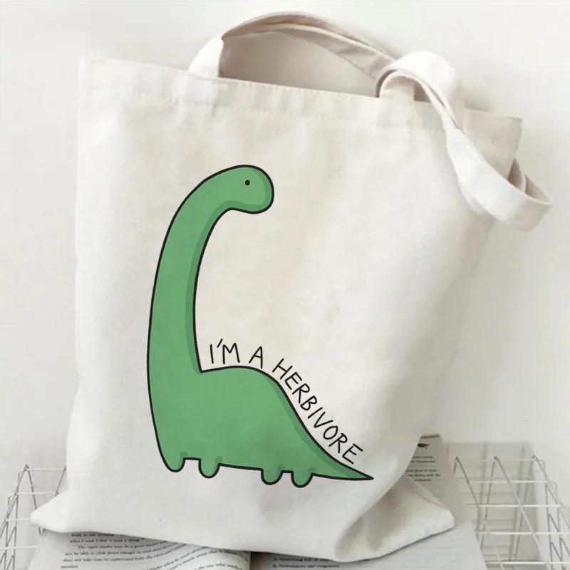 Cute Cartoon Dinosaur Shopping Bag Canvas Recycle Bags Tote Reusable Shopper Bag Foldable Sac Cabas Ecobag Tote Sacolas