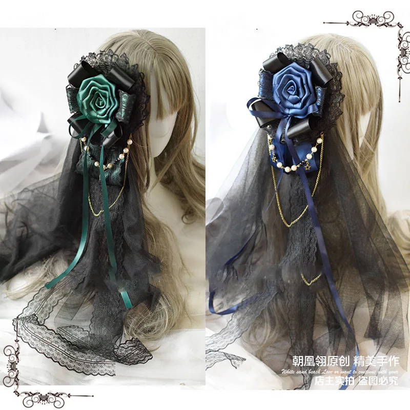 Gothic Lolita Violet Blue Dark Green Dark Black Kill Rose Perianth Grenadine Pills Hairware