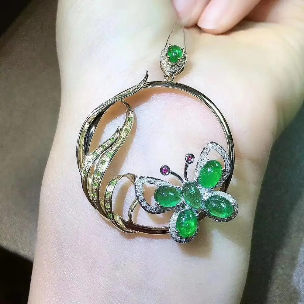 KJJEAXCMY fine jewelry natural Emerald 925 sterling silver new women pendant necklace chain support test luxury exquisite