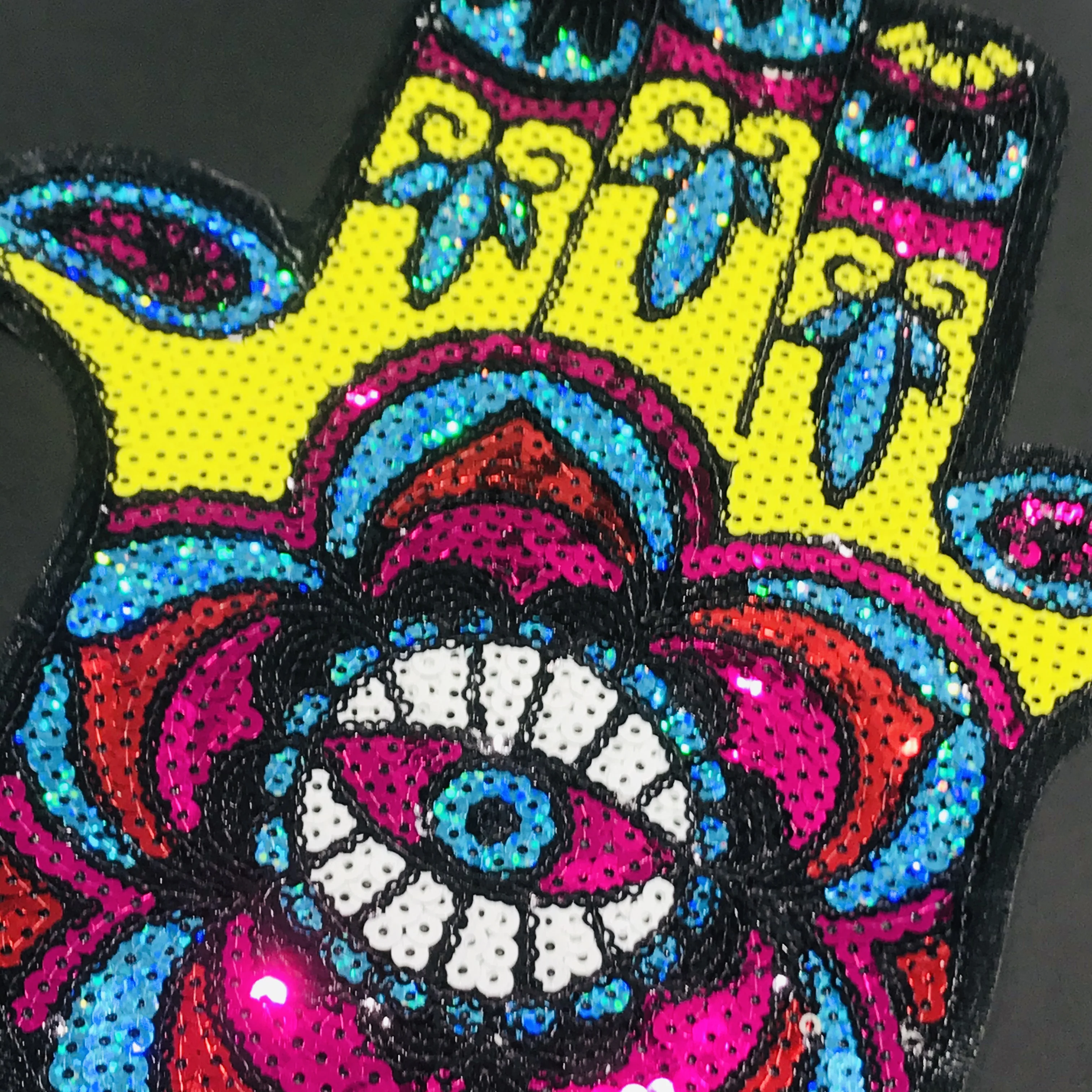 1Pcs Big Patches Brand Shine Sequin 3D Sticker Palm Eyes Embroidery Motif Applique Garment Kids Women DIY Clothes Backpack Badge