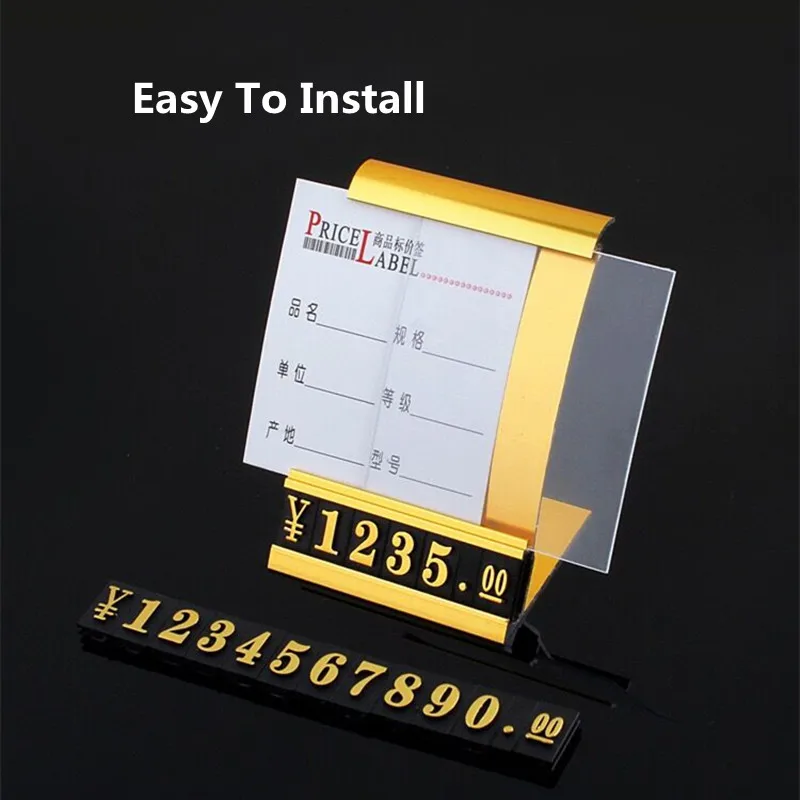 Combined Price Label Tags, Display Stand, Display Stand, Base de alumínio, Counter Price, Label Card, Número, 5 Pcs