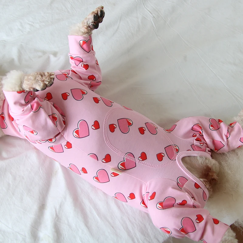 Pet Dog Jumpsuit Thin Pure Cotton Puppy Clothes Pink Printed Overalls Protect Belly Pajamas For Small Dogs Wear Chihuahua Poodle