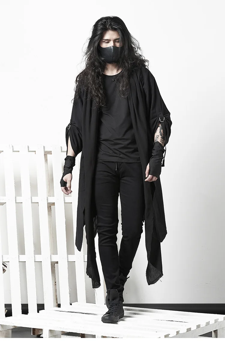 Diablo thin cloak personality cloak casual jacket male trendy gothic fake two over-the-knee robes